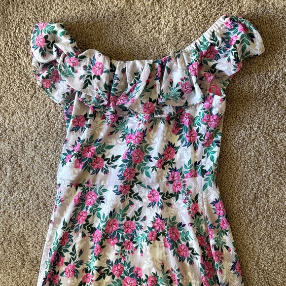 Betsey Johnson One Shoulder Floral Dress in Pink and Green - Picture 3 of 5